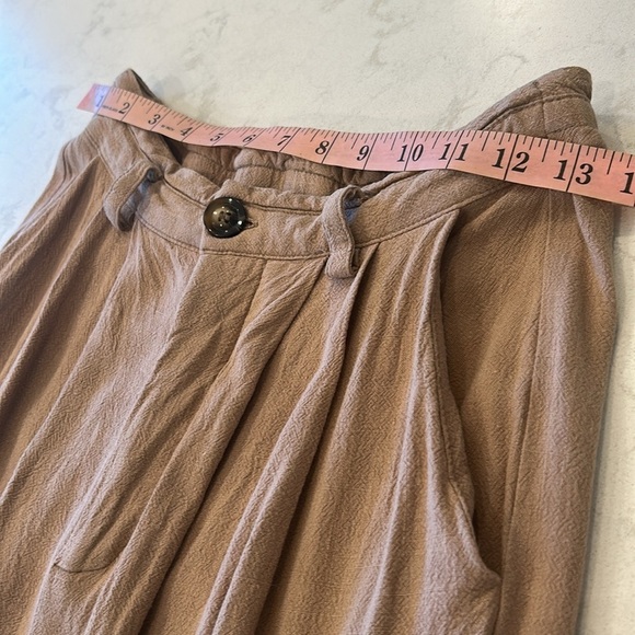 MABLE Women's Wide Leg Linen Blend Tan Pants Cuffed Pleated Medium - Picture 10 of 16